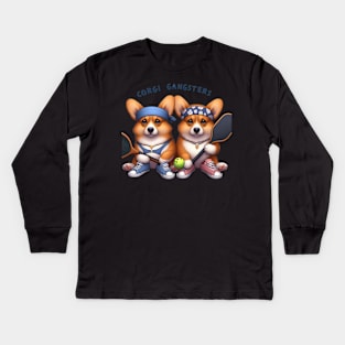 Corgi Puppies Playing Pickleball Design Kids Long Sleeve T-Shirt